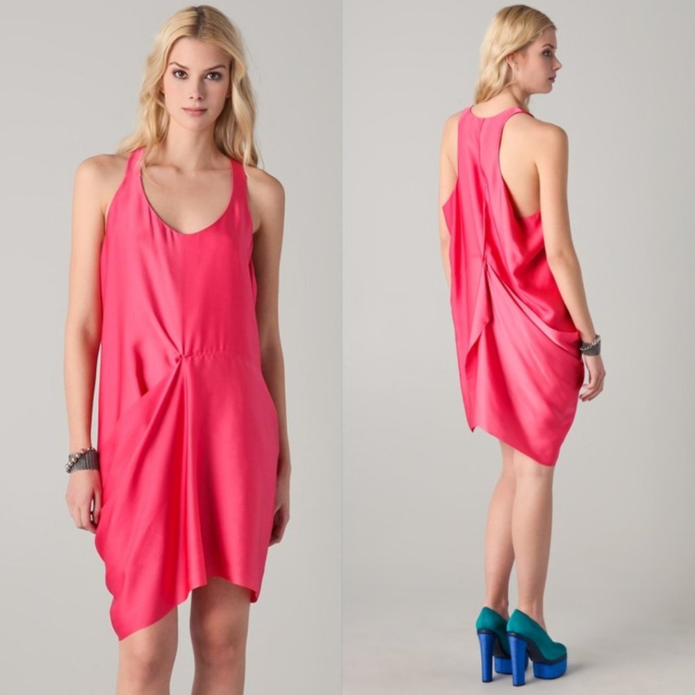 Acne Studios Pink Satin Draped Asymmetrical Dress